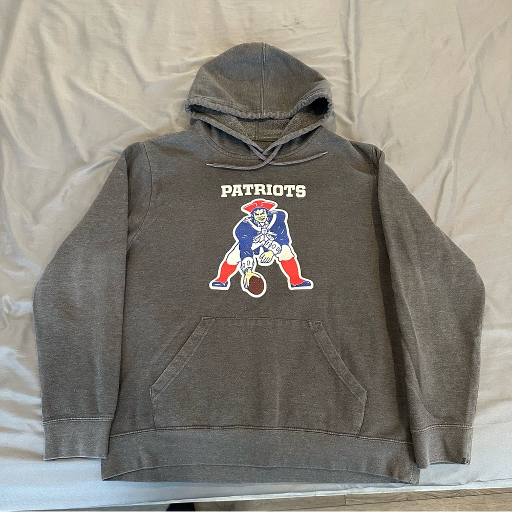 New England PATRIOTS Majestic Sweatshirt Hoodie Sz LARGE Dark Gray Pat Patriot‎